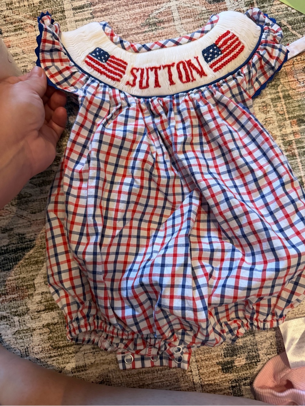 Classic Red & Blue Plaid Smocked One-Piece - Sutton